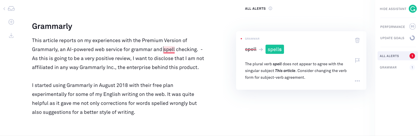 Screenshot of a wrong recommendation by Grammarly