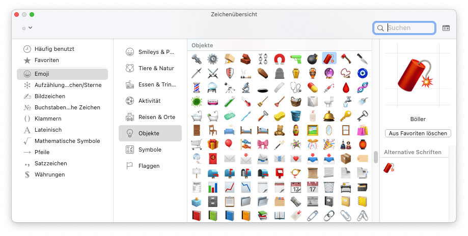 Screenshot of macOS window showing a selection of emojis
